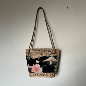 VTG Floral Black and Tan Woven Purse